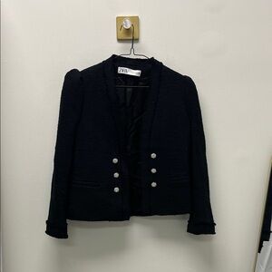 Zara Women's Black Textured Blazer with Silver Buttons. sz small